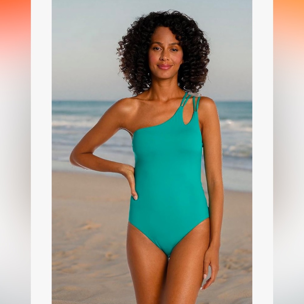 NWT La Blanca Women's Island Goddess Strappy Shoulder One Piece Swimsuit Sz 14